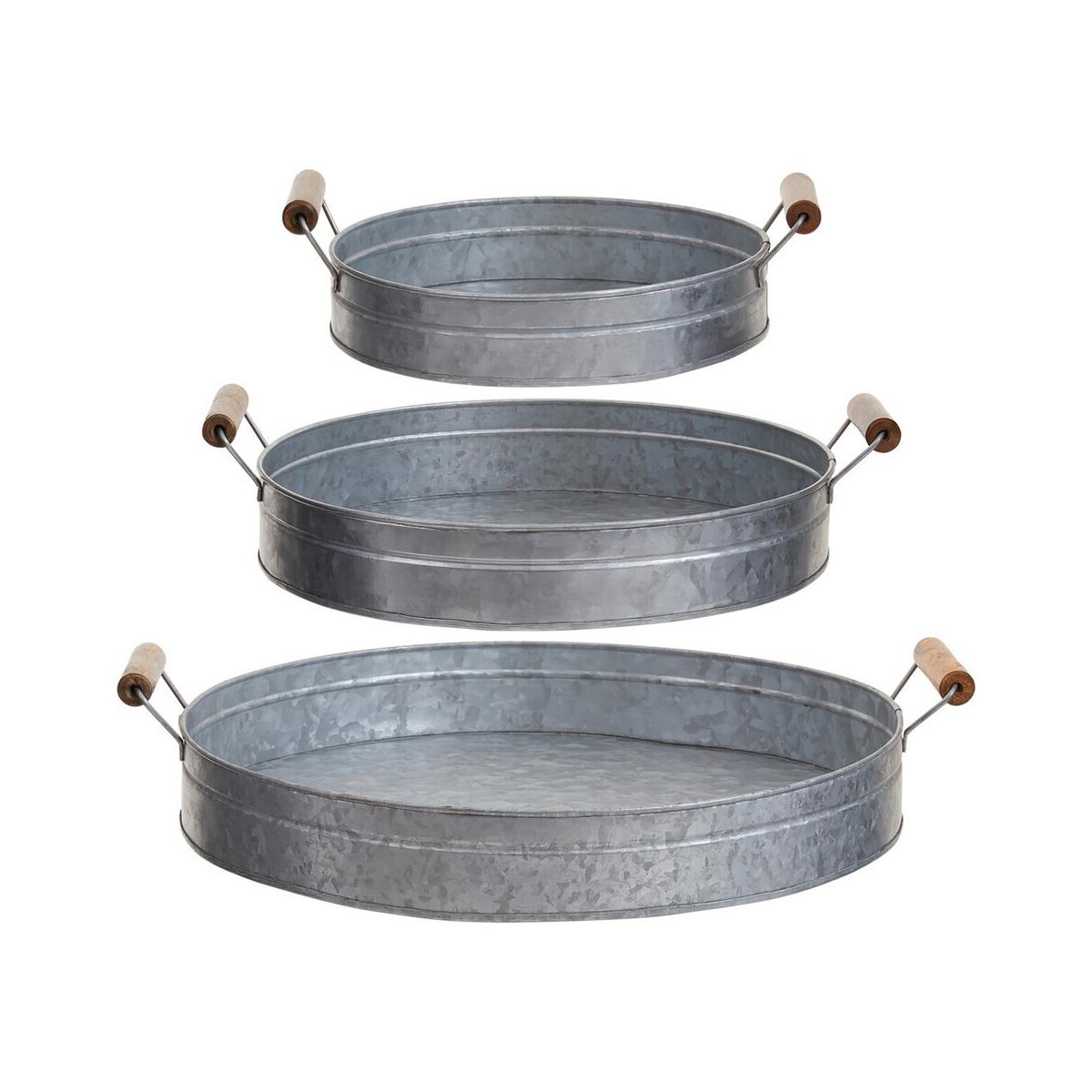 Drummond Set Of Three Round Galvanised Steel Trays