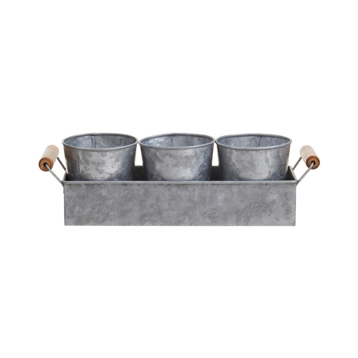 Drummond Set Of Three Galvanised Steel Flower/Herb Pots With Tray