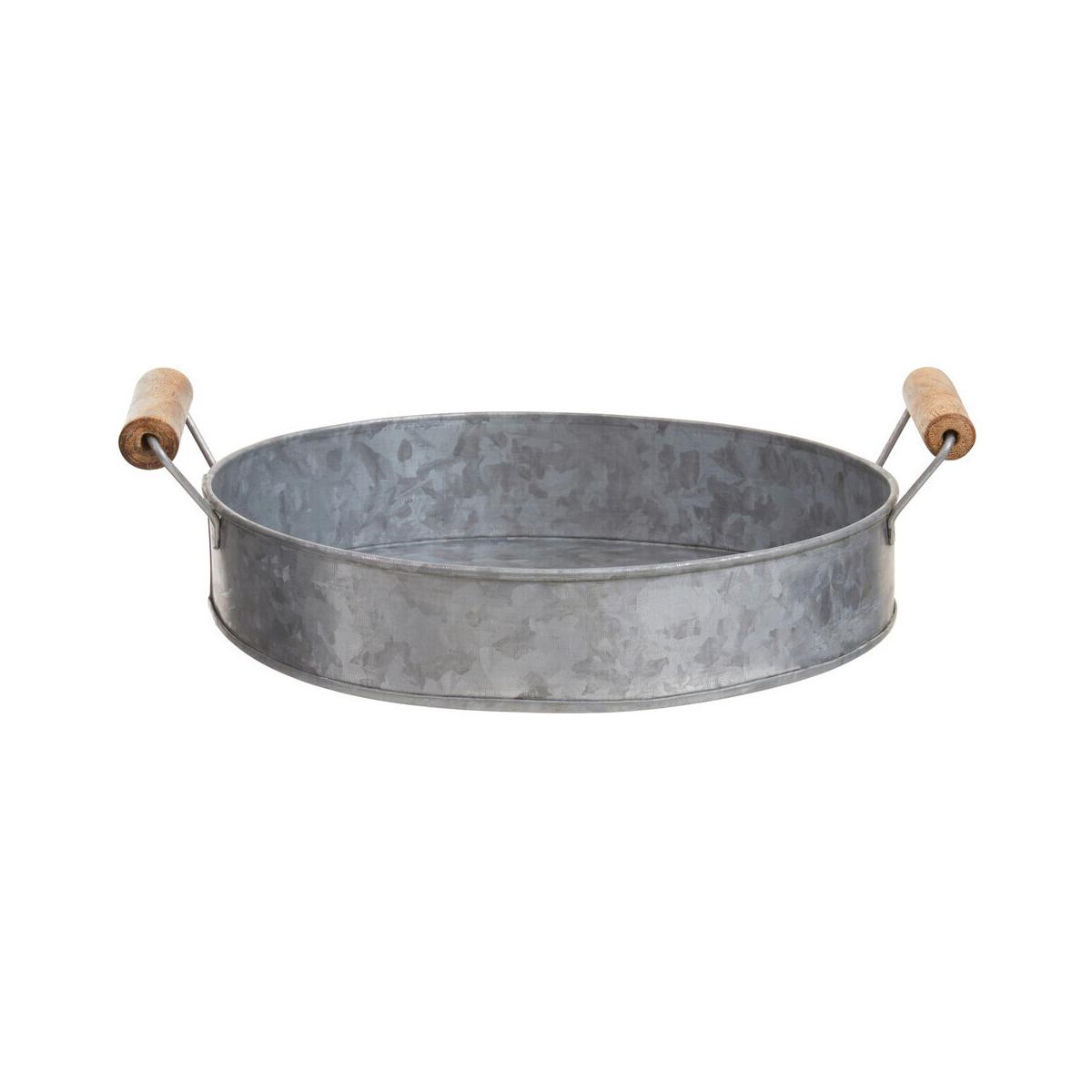 Drummond Galvanised Steel Round Tray With Wood Handles