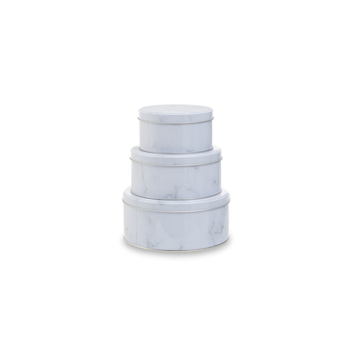 Set Of Three White Marble Effect Storage Tins