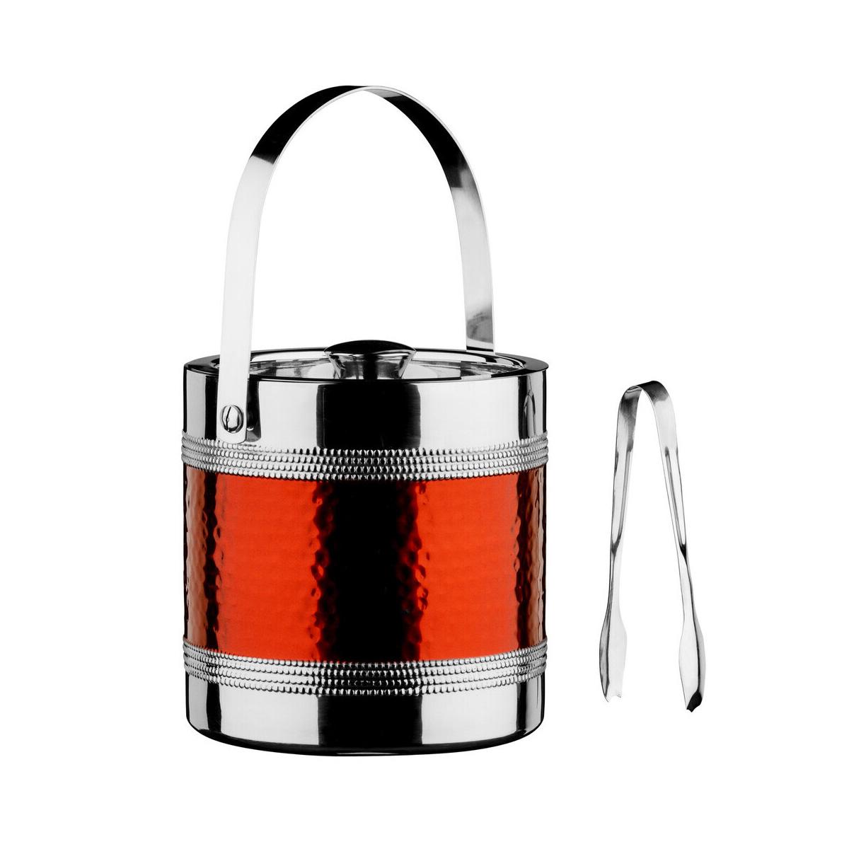 Red Ice Bucket With Tongs
