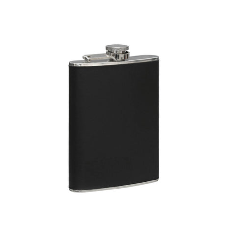 Black Leather Effect Stainless Steel Hip Flask Set