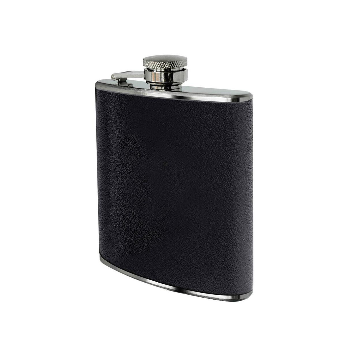 Black Leather Effect Stainless Steel Hip Flask Set