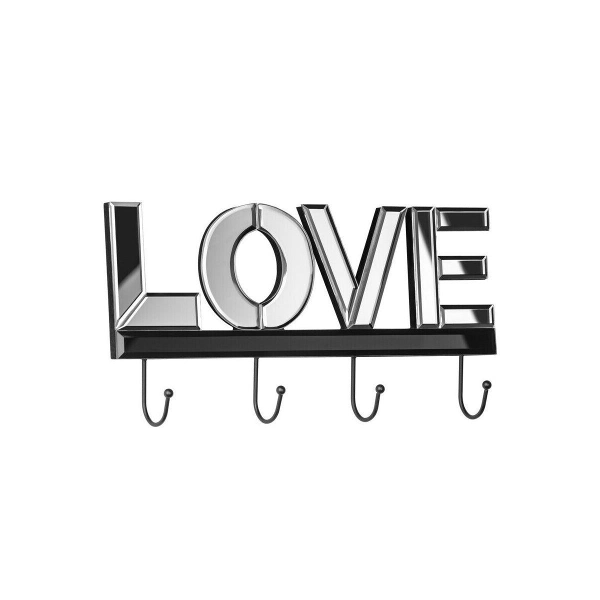Love Mirrored 4 Hook Wall Hanger