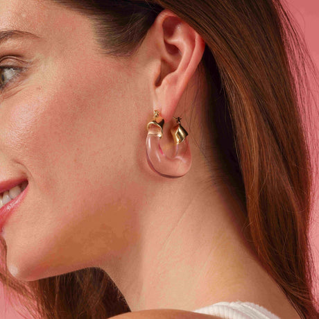 Transparent Rose Resin and Gold Hoop Earrings