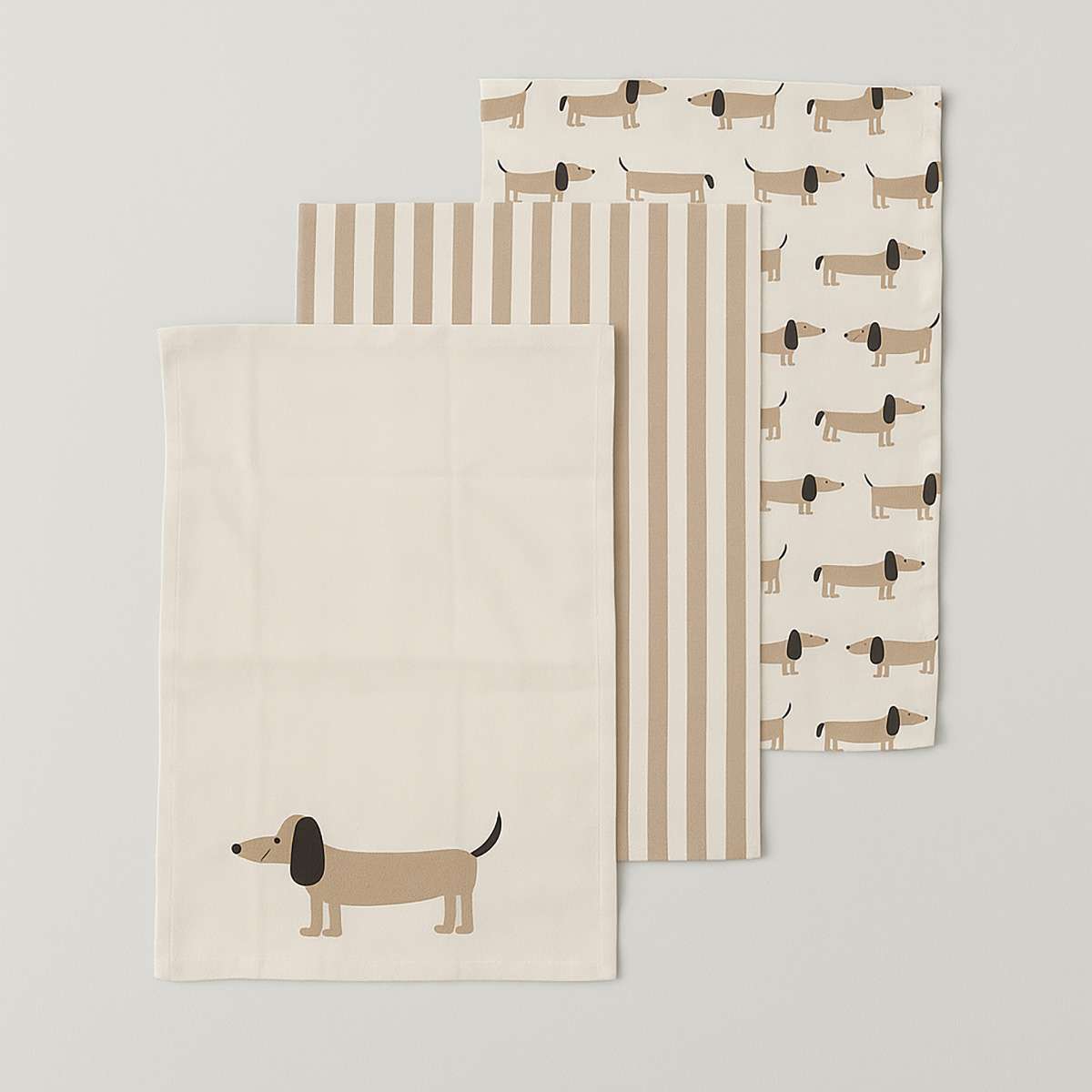 Set Of Three Sausage Dog Tea Towels