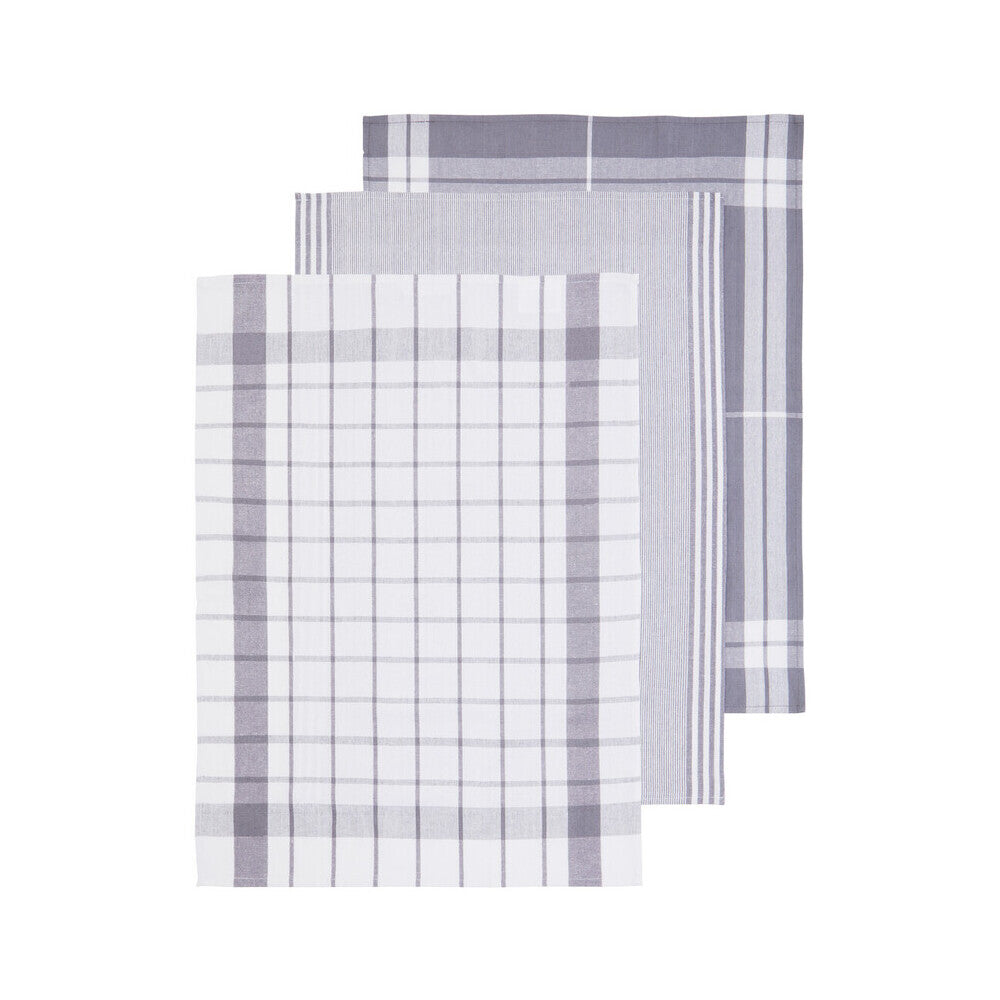 Doro Set Of Three Grey And White Tea Towels