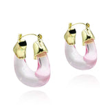 Transparent Rose Resin and Gold Hoop Earrings