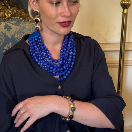 Flora Multi Stone Lapis and Burgundy Resin Stone Bangle