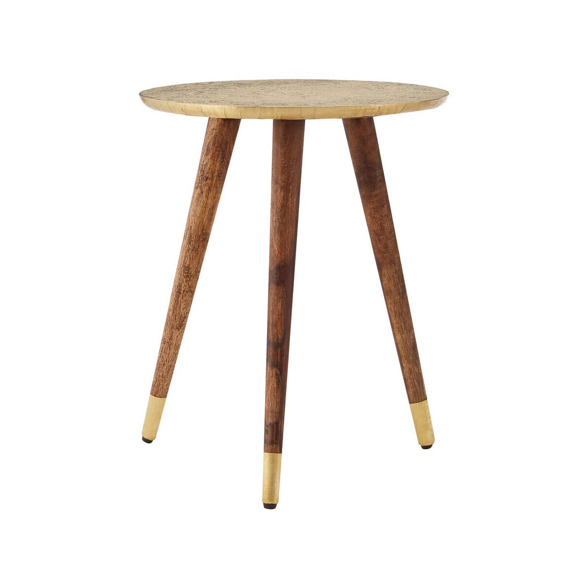 Boho Gold Finish Carved Metal Top Side Table