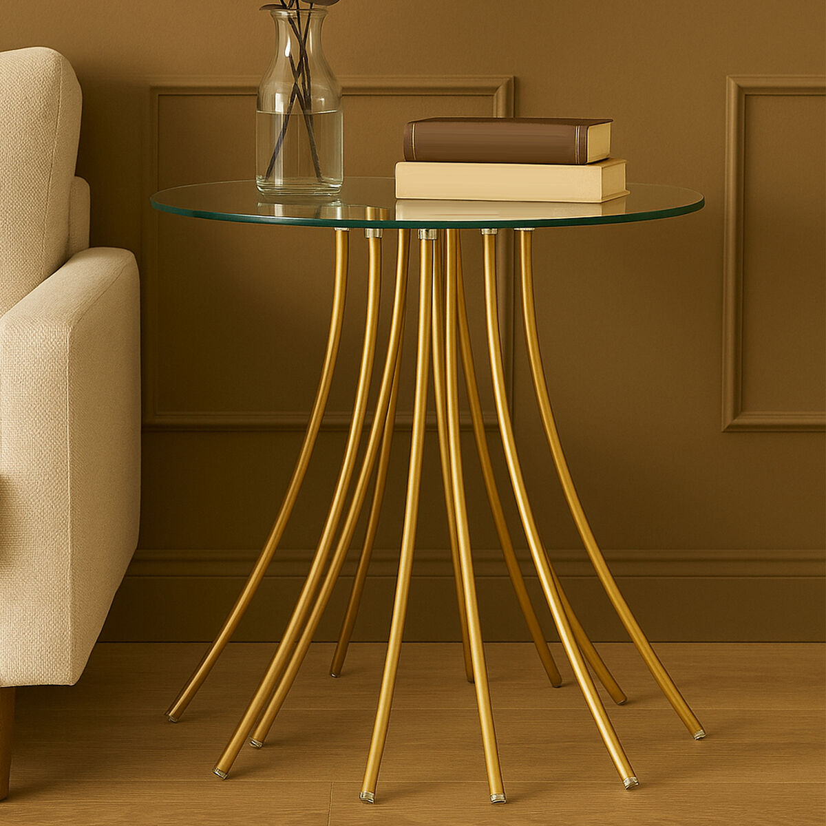 Kensington Townhouse Glass Top and Gold Base Side Table
