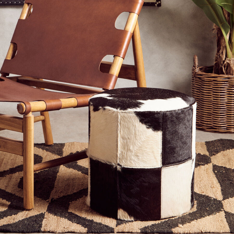 Kensington Townhouse Black And White Cowhide Stool