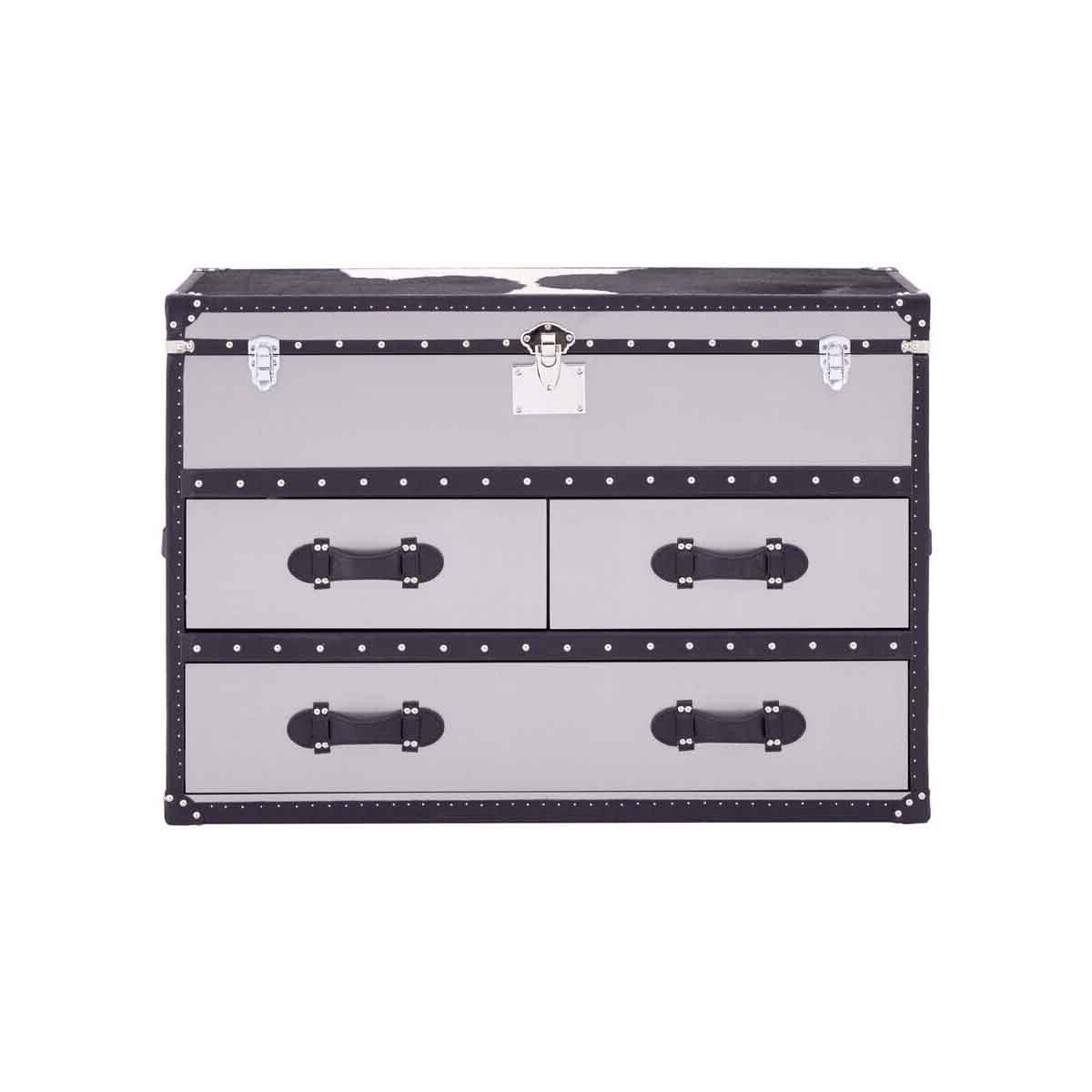 Kensington Townhouse Black And White Genuine Cowhide 3 Drawer Cabinet