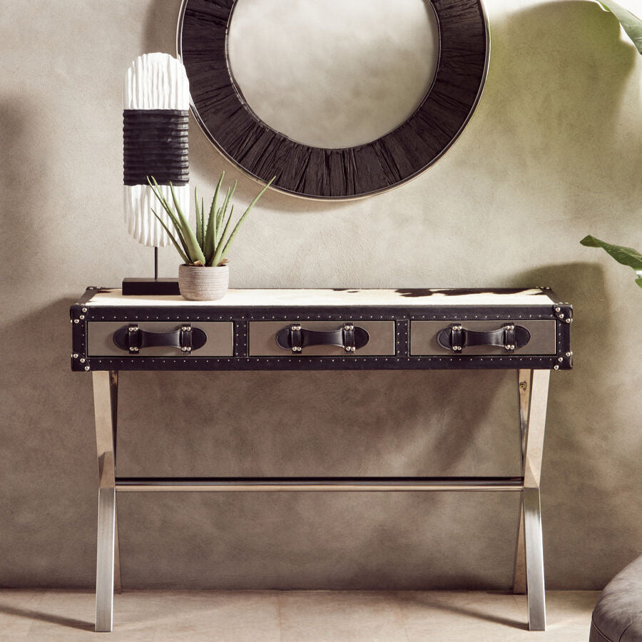 Kensington Townhouse Black And White Genuine Cowhide Console Table