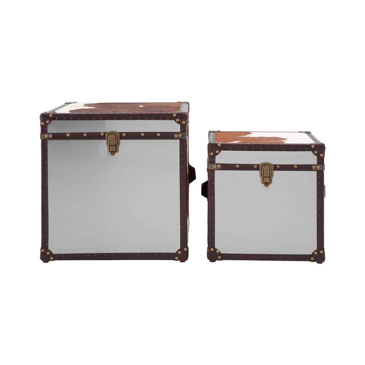 Kensington Townhouse Brown And White Genuine Cowhide Storage Trunk Set