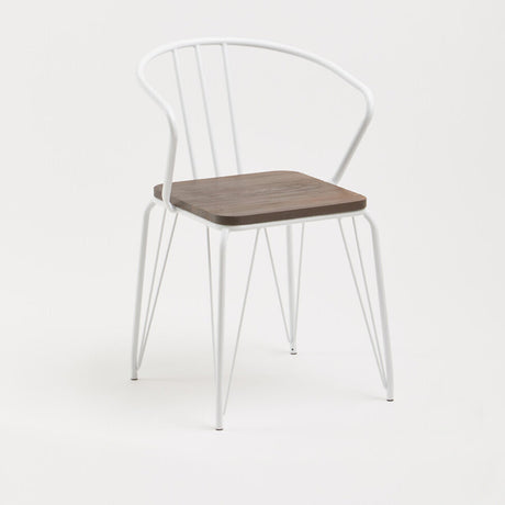 District White Metal And Elm Wood Arm Chair