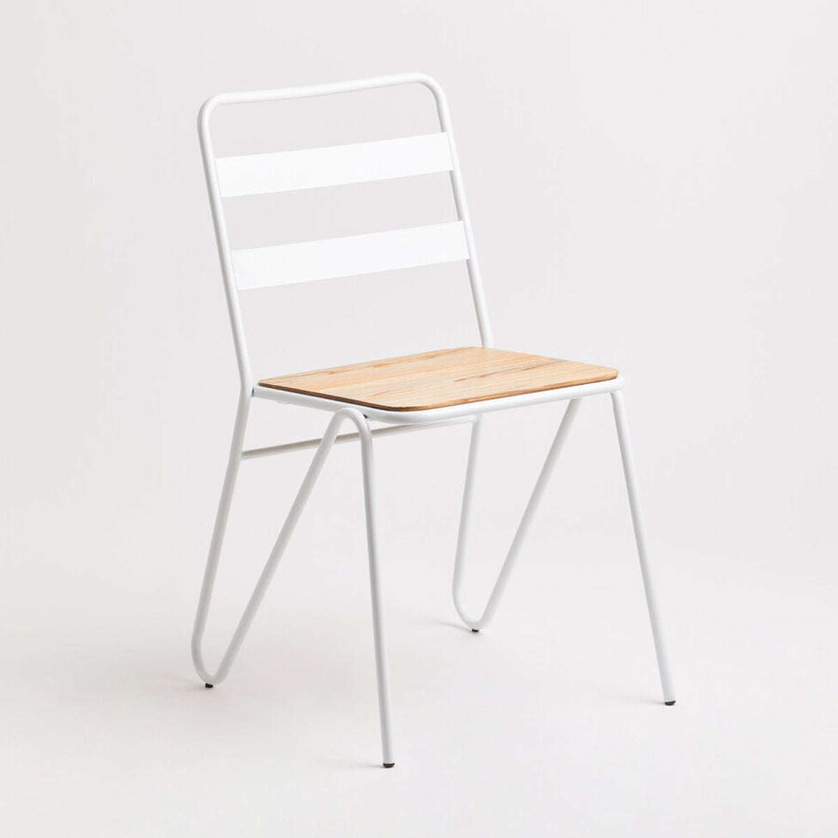 District White Metal And Elm Wood Chair