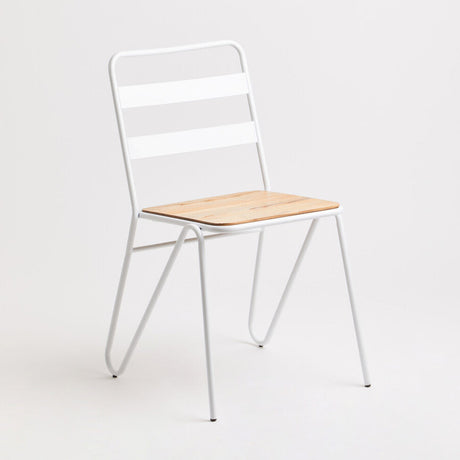 District White Metal And Elm Wood Chair