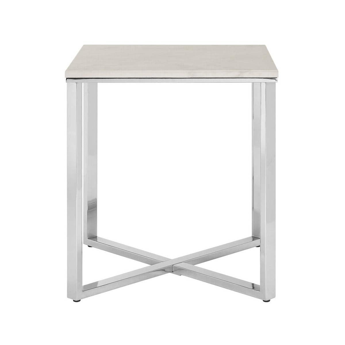 Allure White Marble and Chrome  Square End Table
