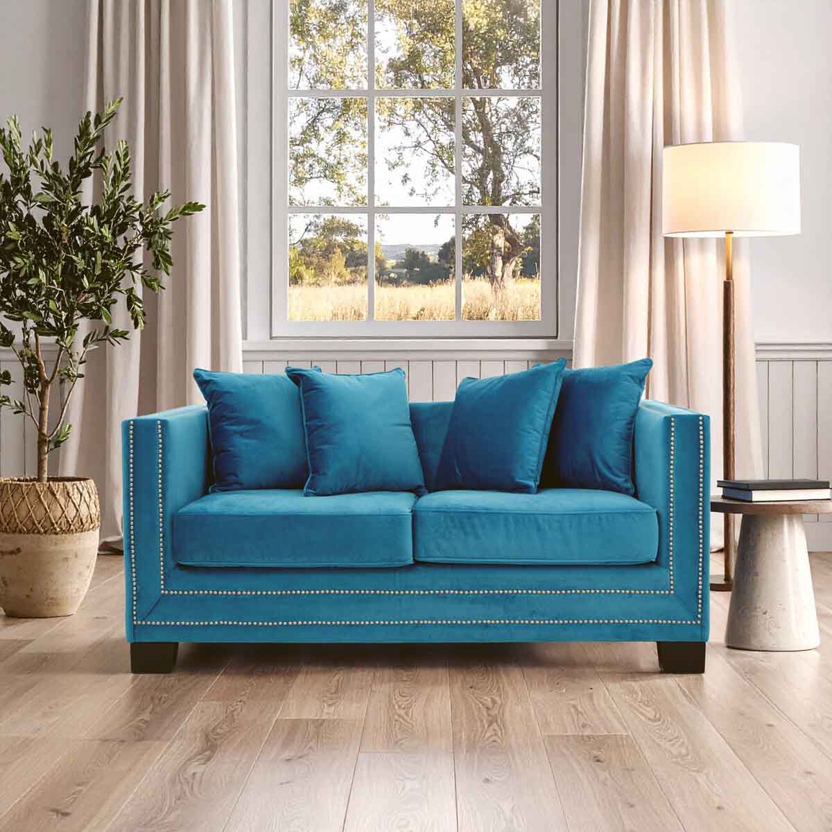 Sofia 2 Seater Cyan Blue Velvet Sofa