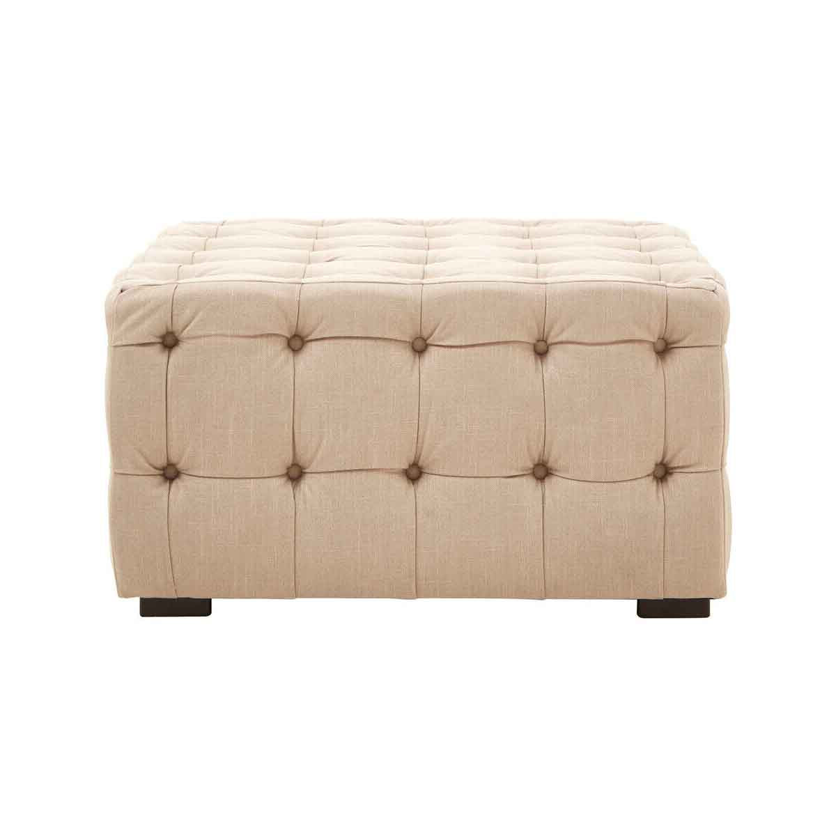 Stella Beige Linen Button Tufted Stool