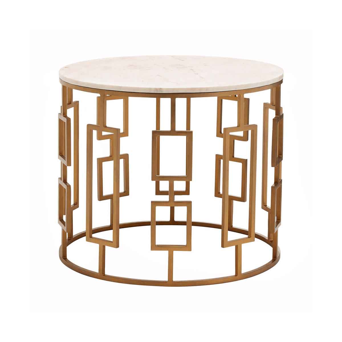 Shalimar White Marble Top Side Table with Gold Finish Base