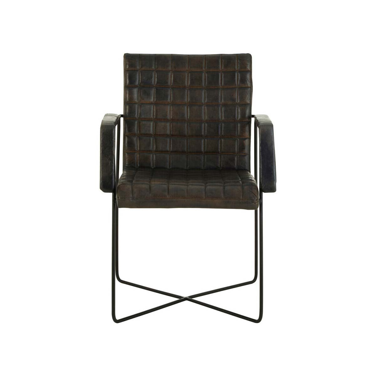 Buffalo Iron And Grey Leather Weave Chair