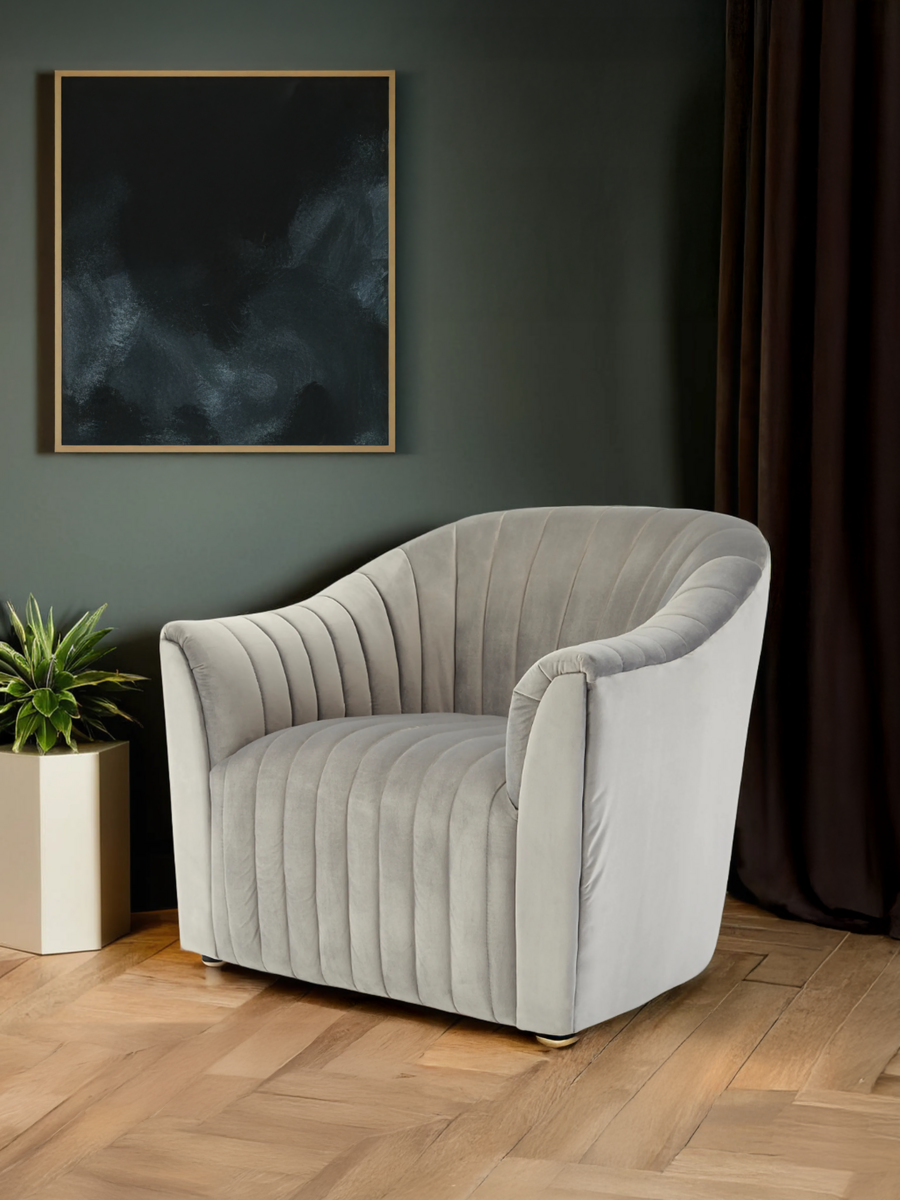 Opel Grey Velvet Armchair