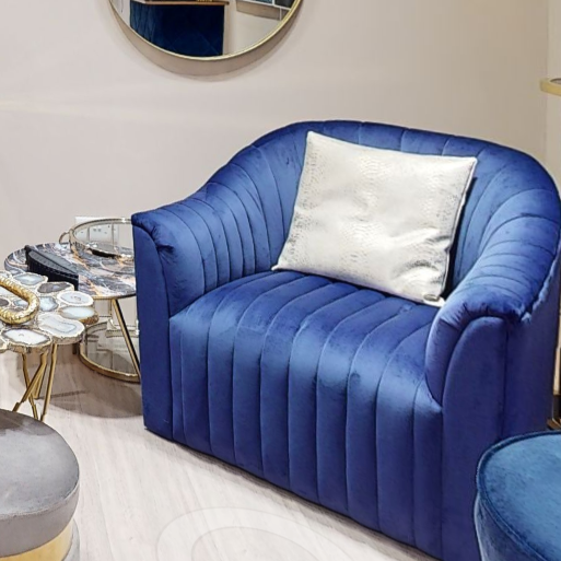 Opel Deep Blue Velvet Armchair