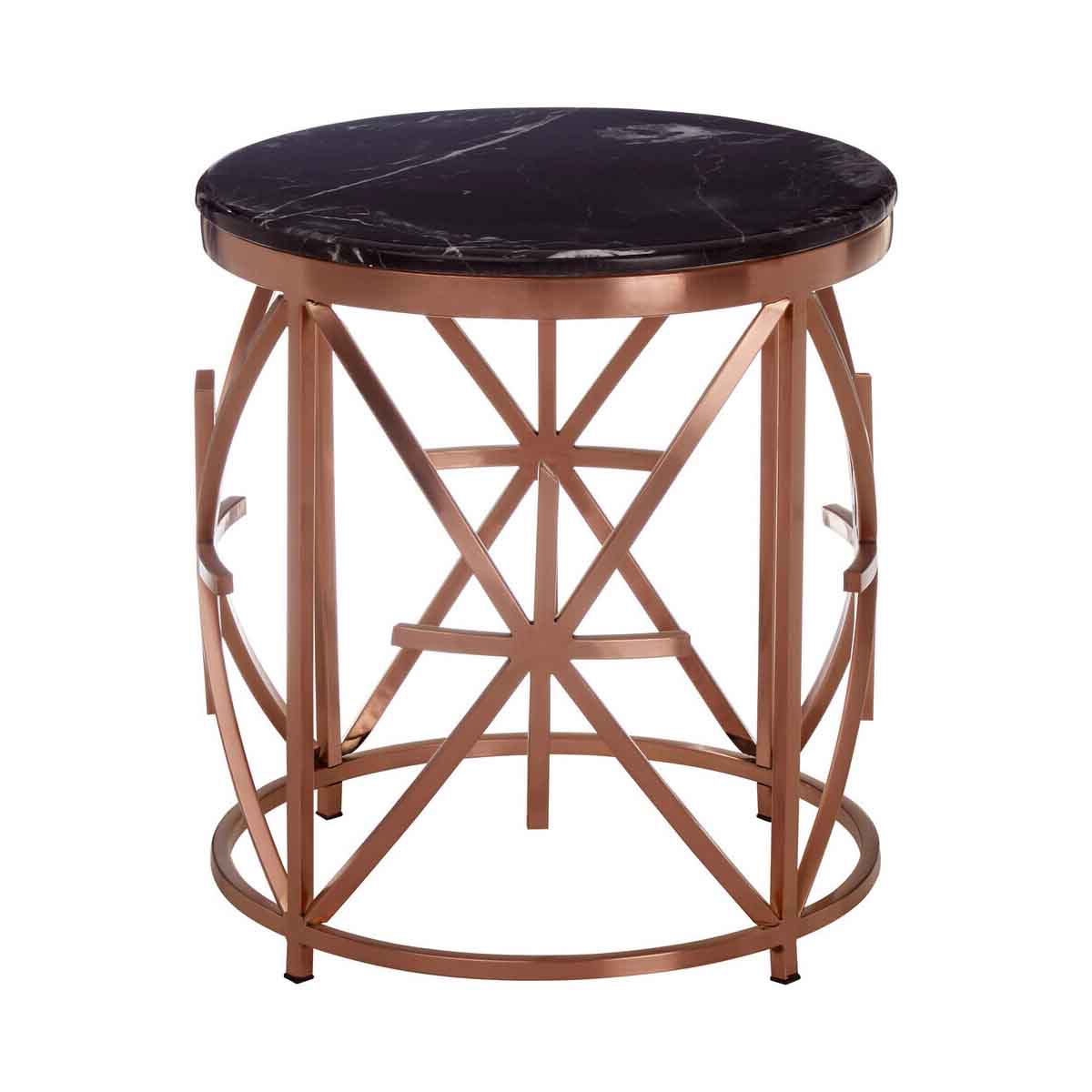 Alvaro Black Marble And Rose Gold Side Table
