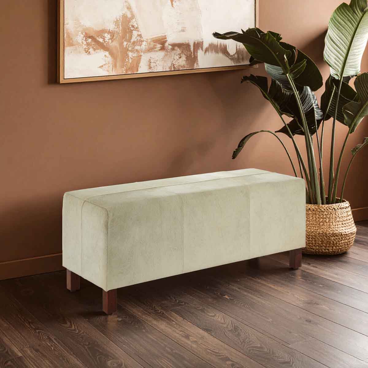 Kensington Townhouse Natural Leather Bench With Wood Legs