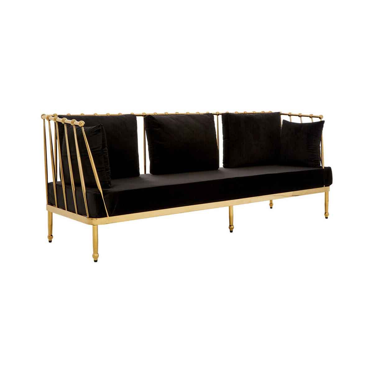Novo 3 Seat Gold Finish Tapered Arms Sofa