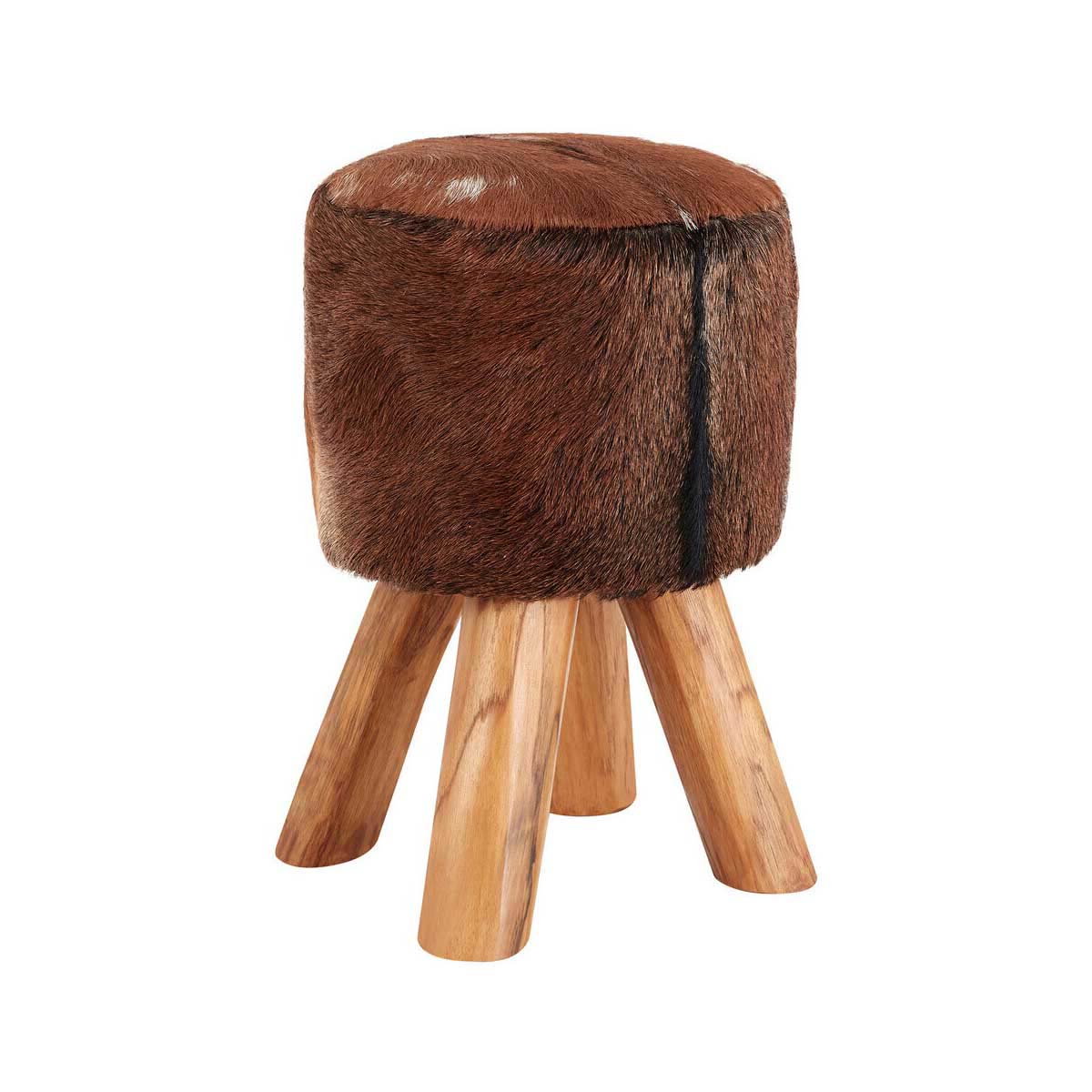 Inca Brown Goat Hide Round Stool
