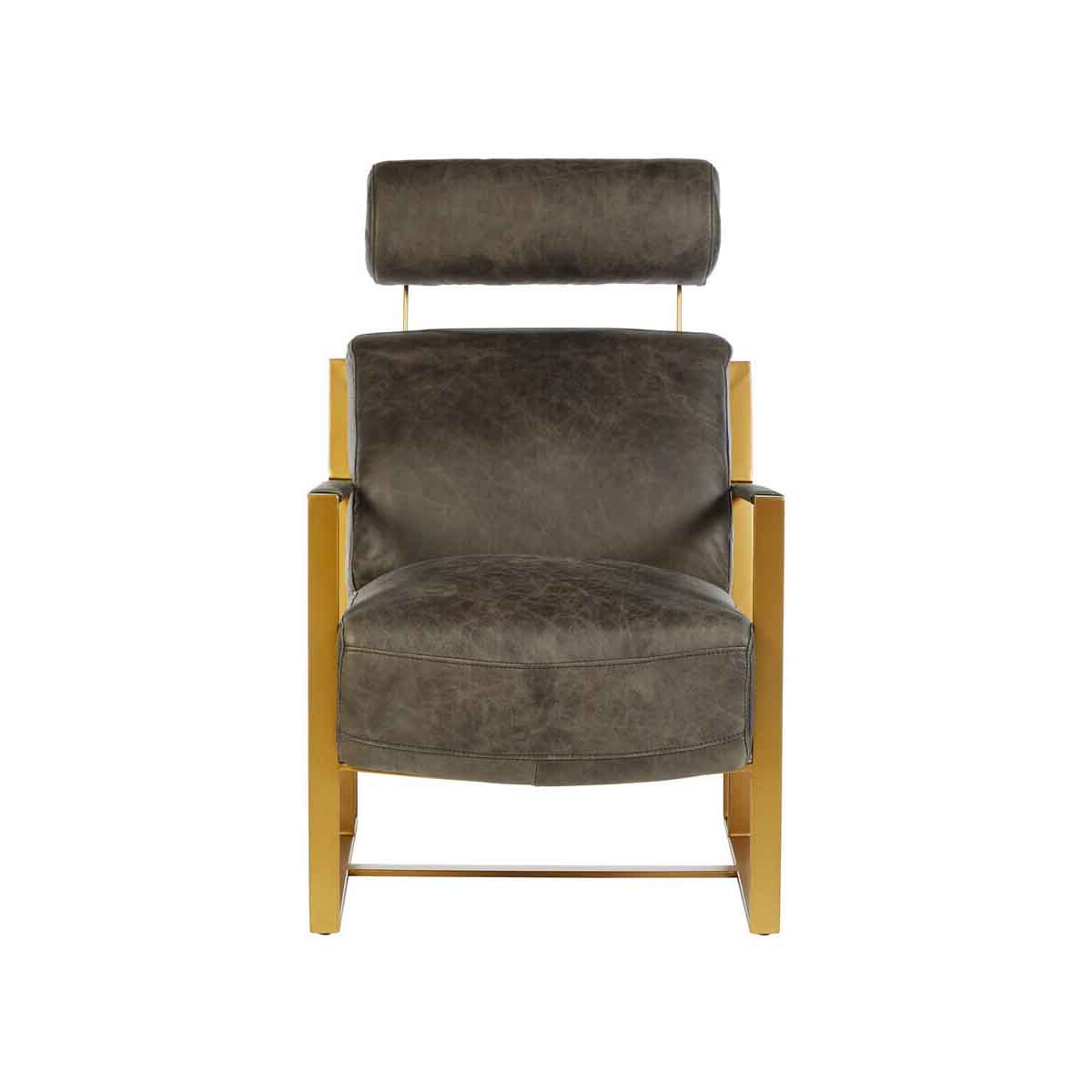 Hoxton Grey Leather Lounge Chair with Rose Gold Finish Frame