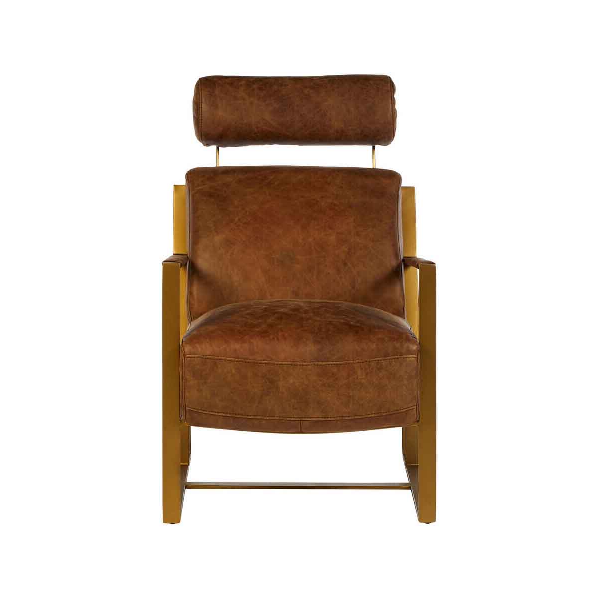 Hoxton Light Brown Leather Lounge Chair With Iron Frame