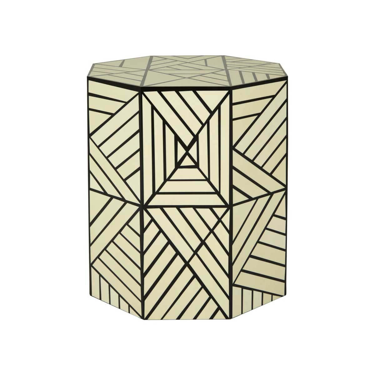 Hassa Ivory and Black Resin Geometric Stool and Table