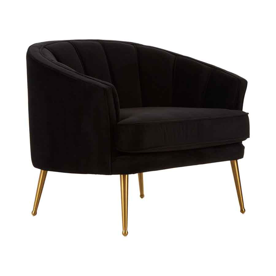 Hendricks Black Velvet Chair with Gold Finished Legs
