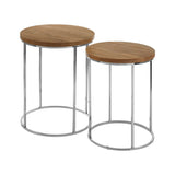 Agra Set Of 2 Mango Wood Top Round Side Tables
