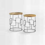 Agra Set Of 2 Mango Wood and Metal Base Nesting Tables
