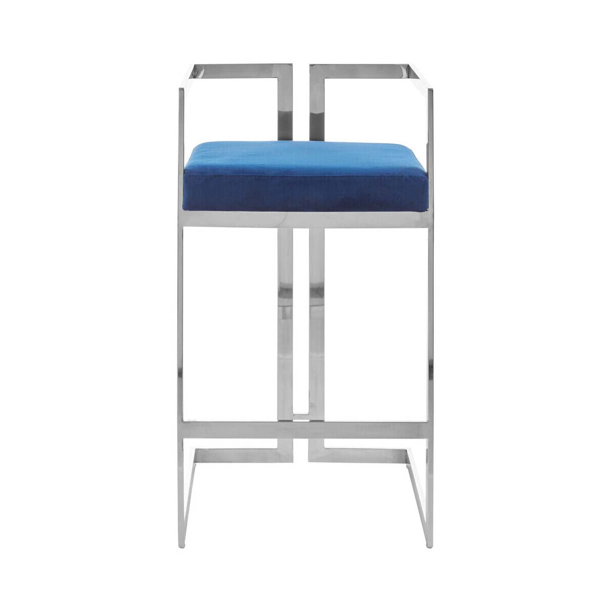 Azalea Blue Velvet Bar Stool with Silver Frame