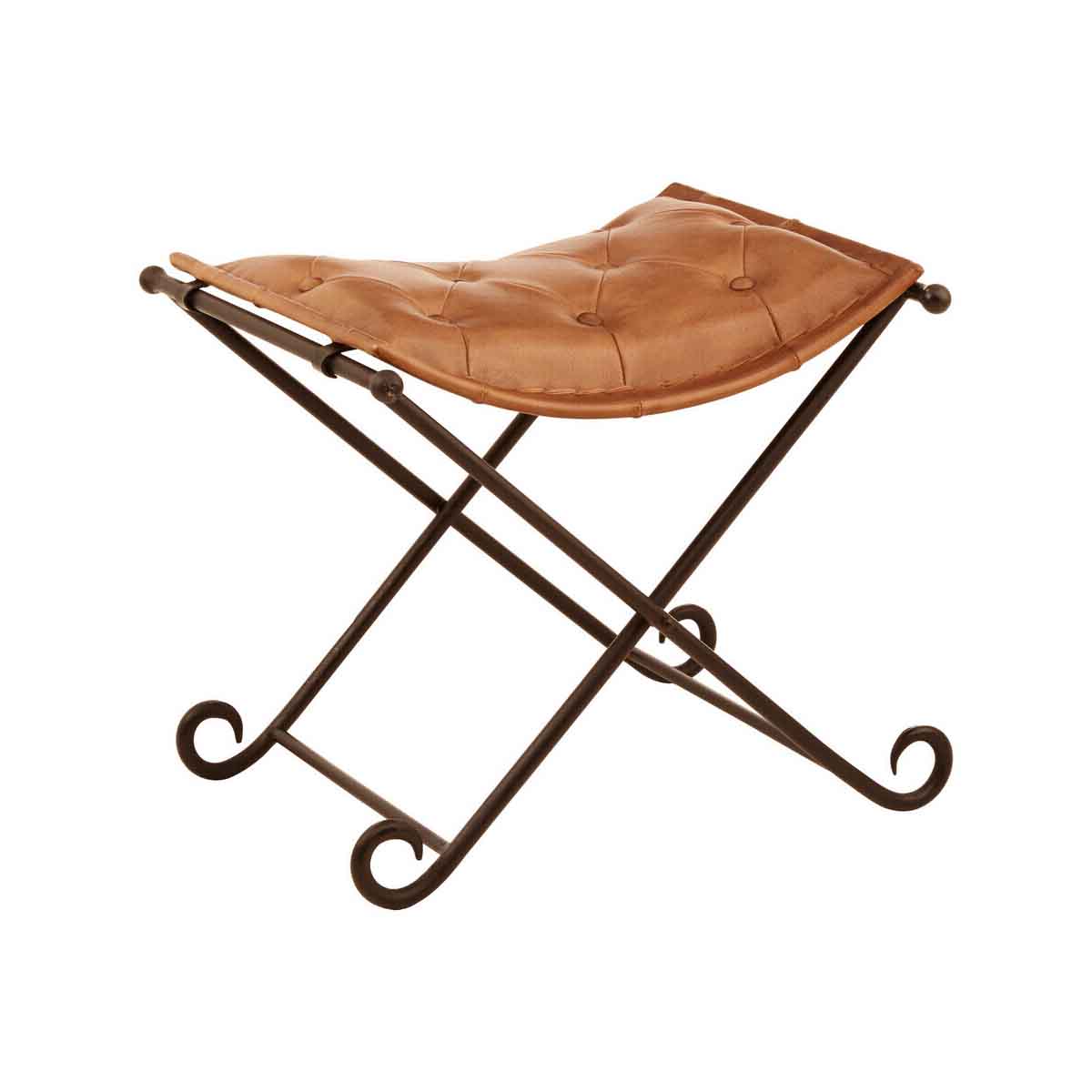 Buffalo Brown Leather and Iron Folding Stool
