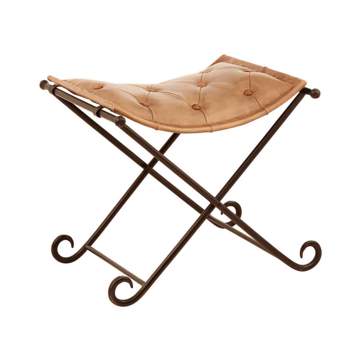 Buffalo Light brown Leather And Iron Stool