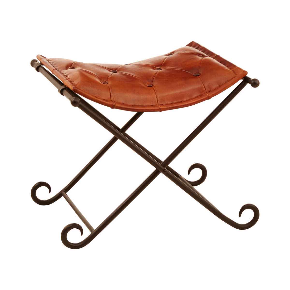 Buffalo Tan Leather And Iron Folding Stool