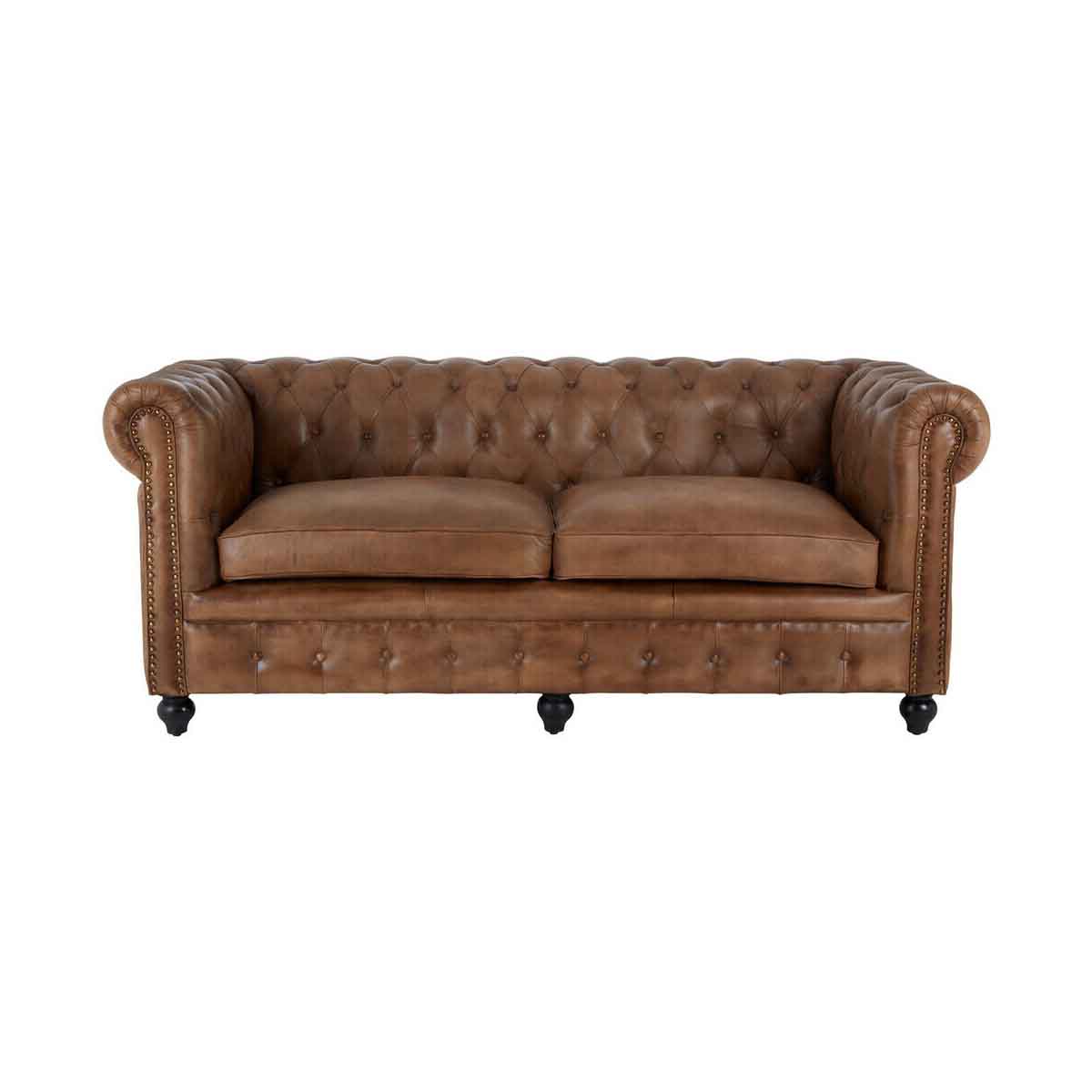 Buffalo Brown Leather 3 Seat Chesterfield Sofa