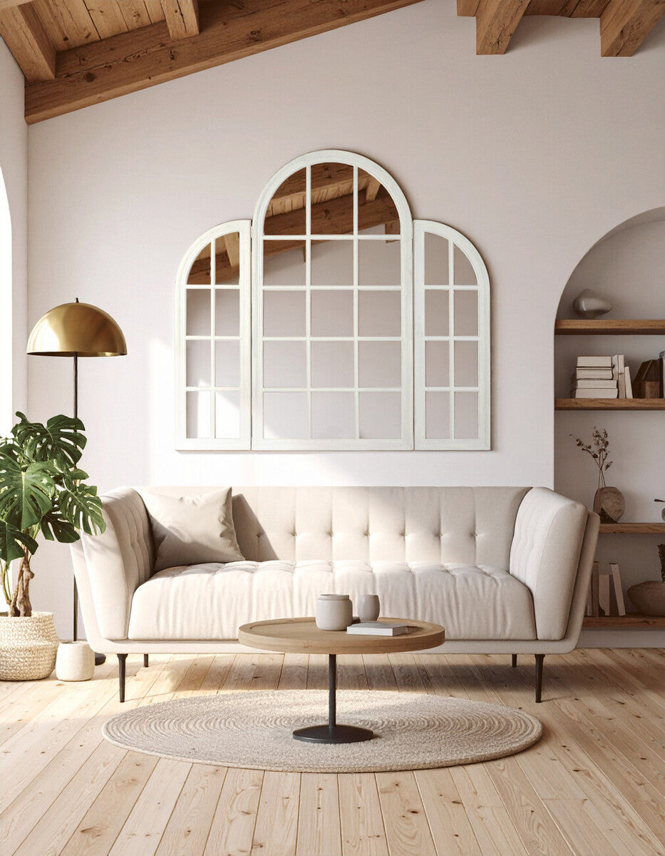 Fret Flat Wood White Finish Mirror