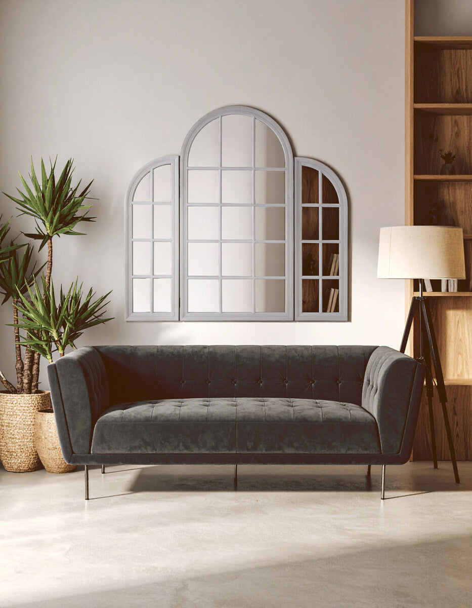 Fret Flat Wood Grey Finish Mirror