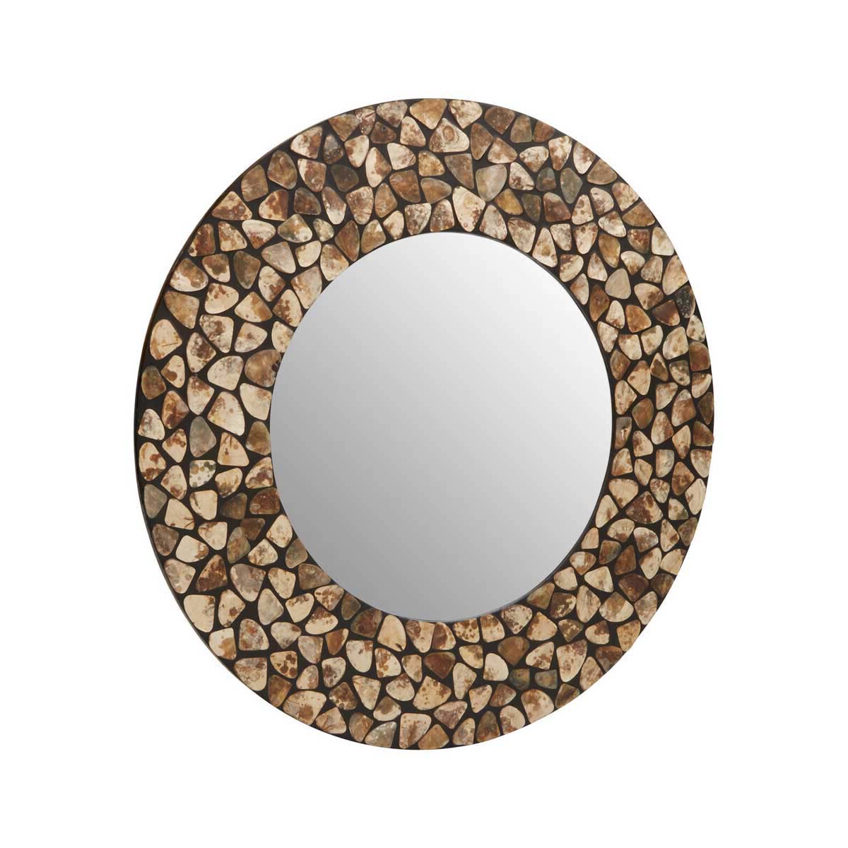 Palu Round Black Wall Mirror with Seashell Inlay