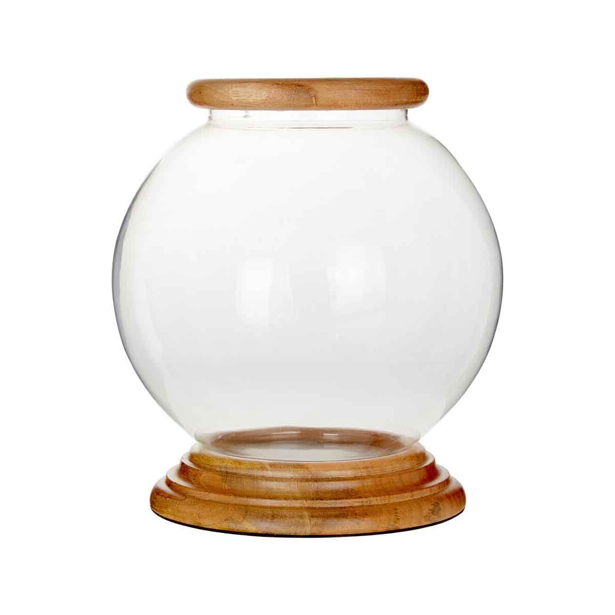 Hampstead Hurricane Small Candle Holder with Wood Rim