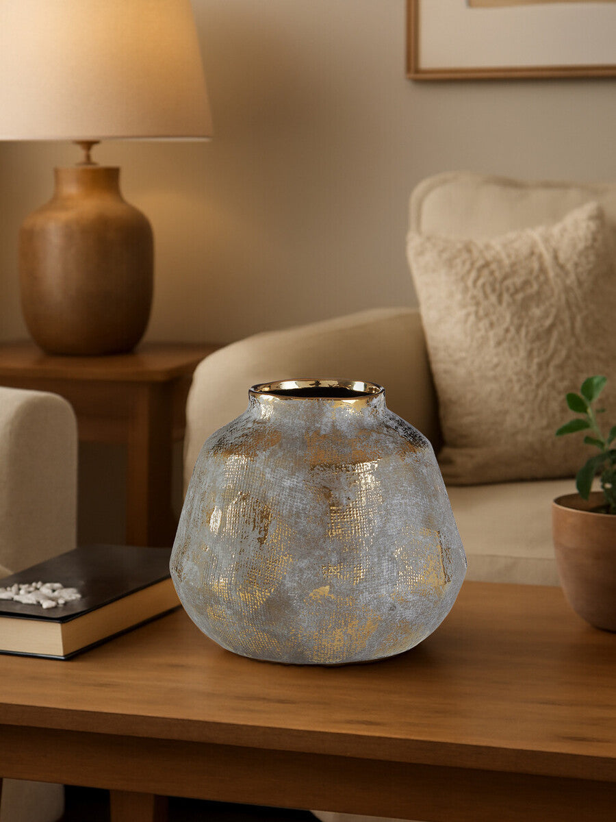 Orvena Small Grey And Gold Ceramic Vase