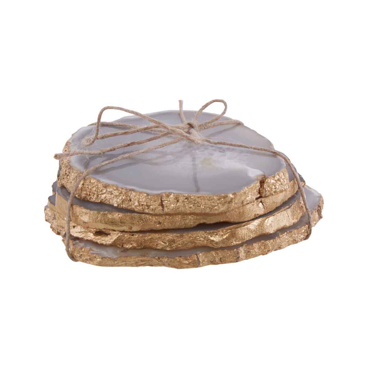 Bowerbird Set of 4 Agate Grey and Gold Coasters